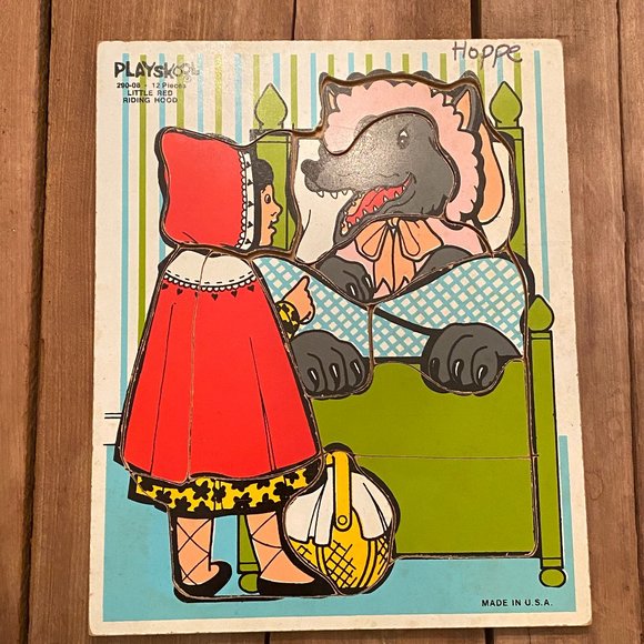 Vintage Wooden PLAYSKOOL Puzzle Little Red Riding Hood - Picture 1 of 5